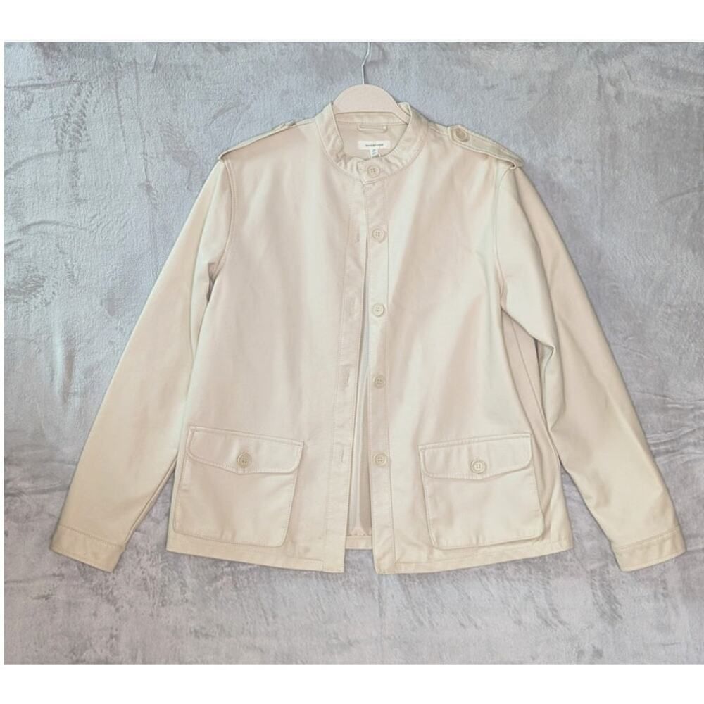 Max Studio Faux Vegan Leather Jacket NWT Womens Medium Cream Parchment color